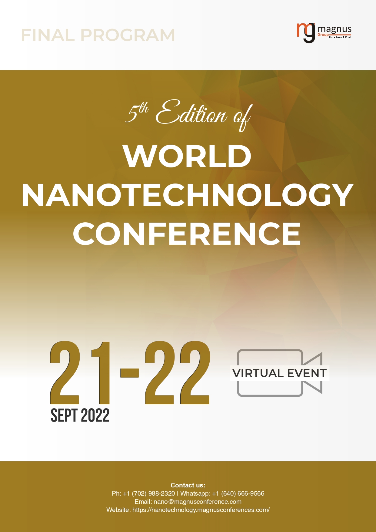 5th Edition of  World Nanotechnology Conference | Online Program